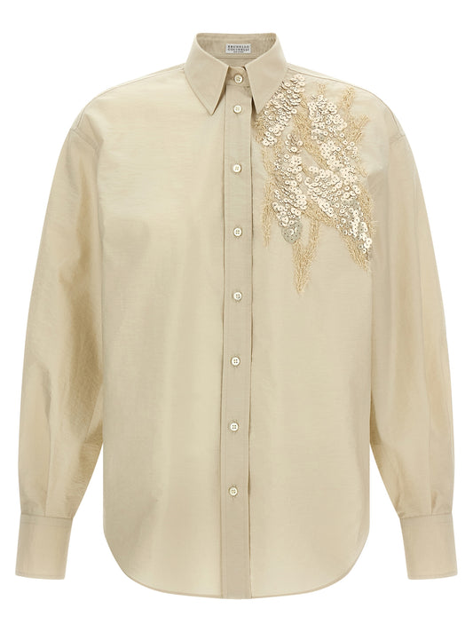 Chemisier en coton beige Brunello Cucinelli