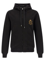Dolce & Gabbana Black Cotton Hoodie with Embroidered Emblem