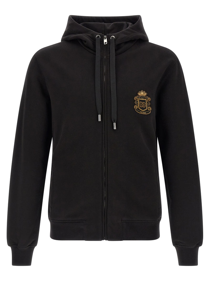Dolce & Gabbana Black Cotton Sweatshirt with Embroidered Emblem