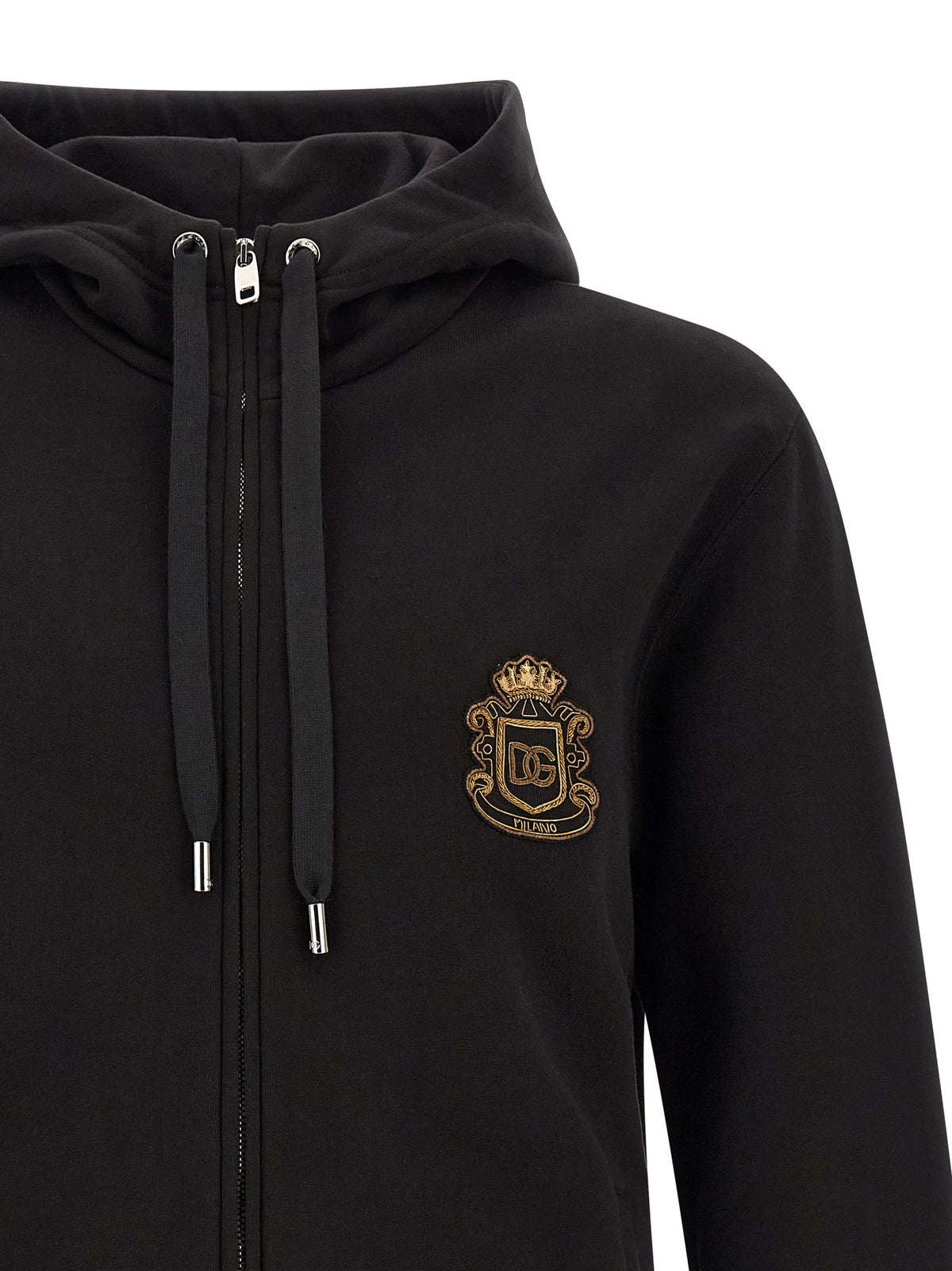 Dolce & Gabbana Black Cotton Hoodie with Embroidered Emblem