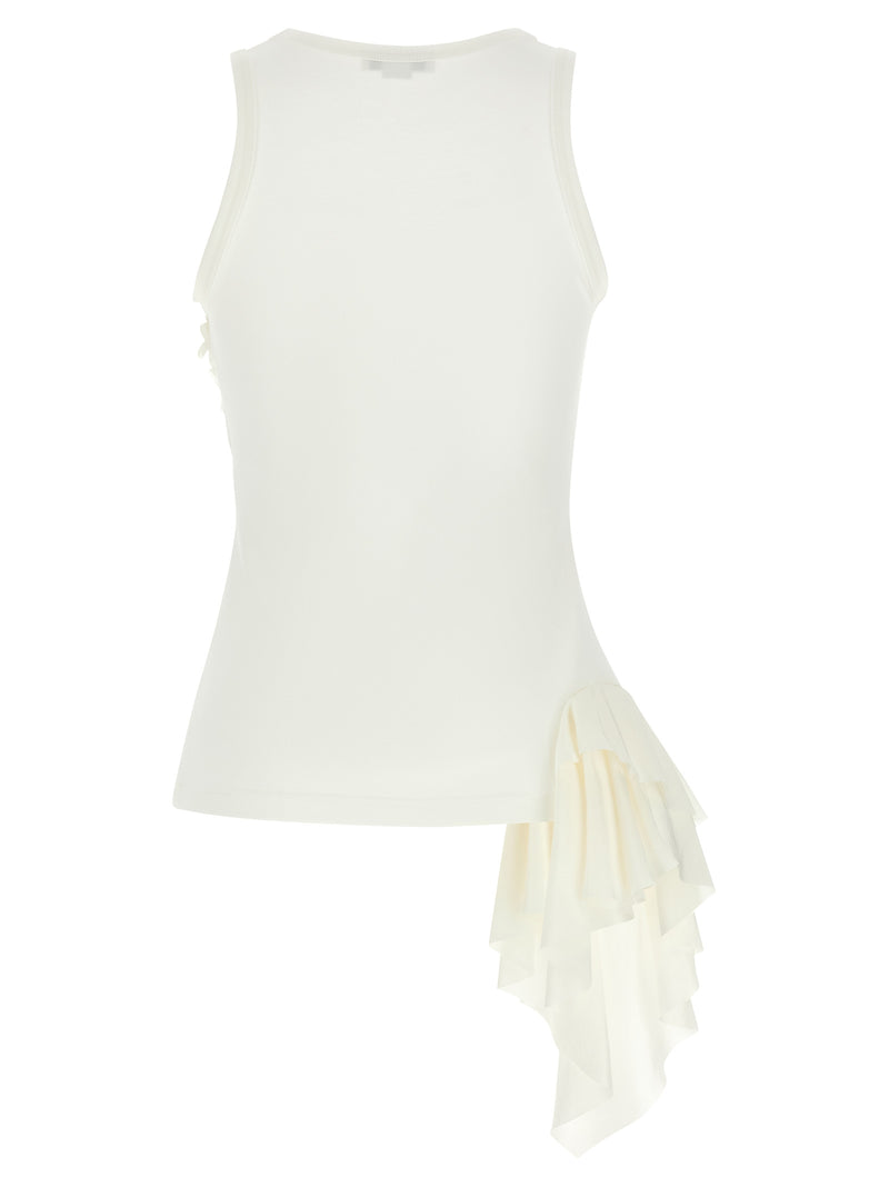 Alexander McQueen White Cotton Tank Top with Silk Ruffles
