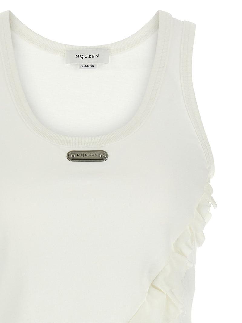Alexander McQueen White Cotton Tank Top with Silk Ruffles