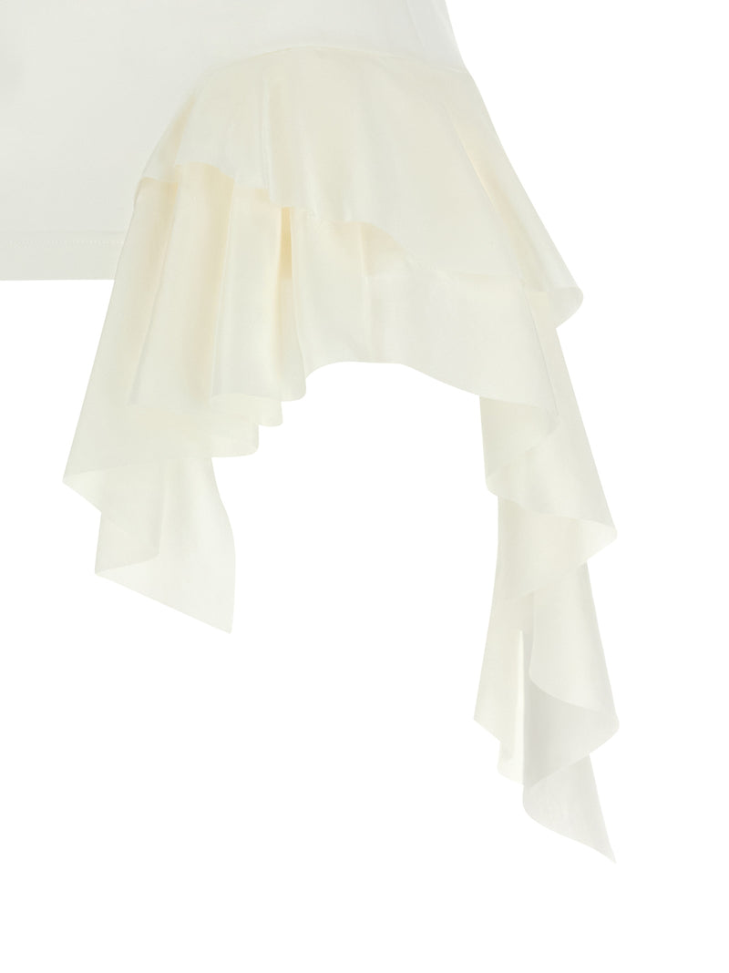 Alexander McQueen White Cotton Tank Top with Silk Ruffles