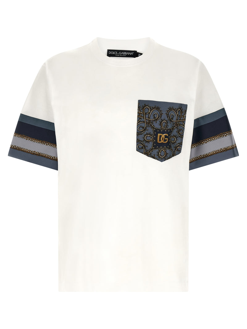 Dolce & Gabbana White Cotton T-Shirt with Cargo Print Inserts