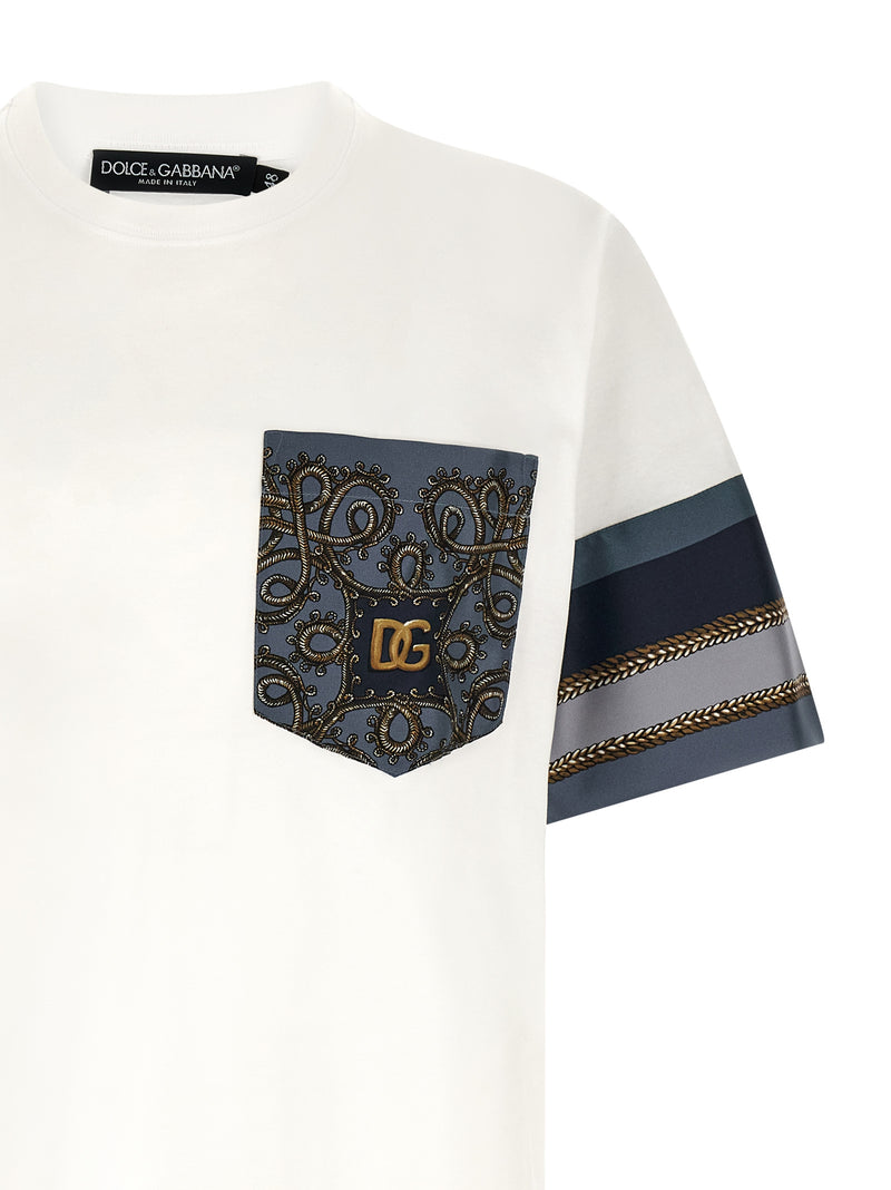 Dolce & Gabbana White Cotton T-Shirt with Cargo Print Inserts