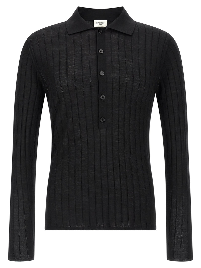 Saint Laurent Black Wool Polo Shirt - Avant-Garde Elegance