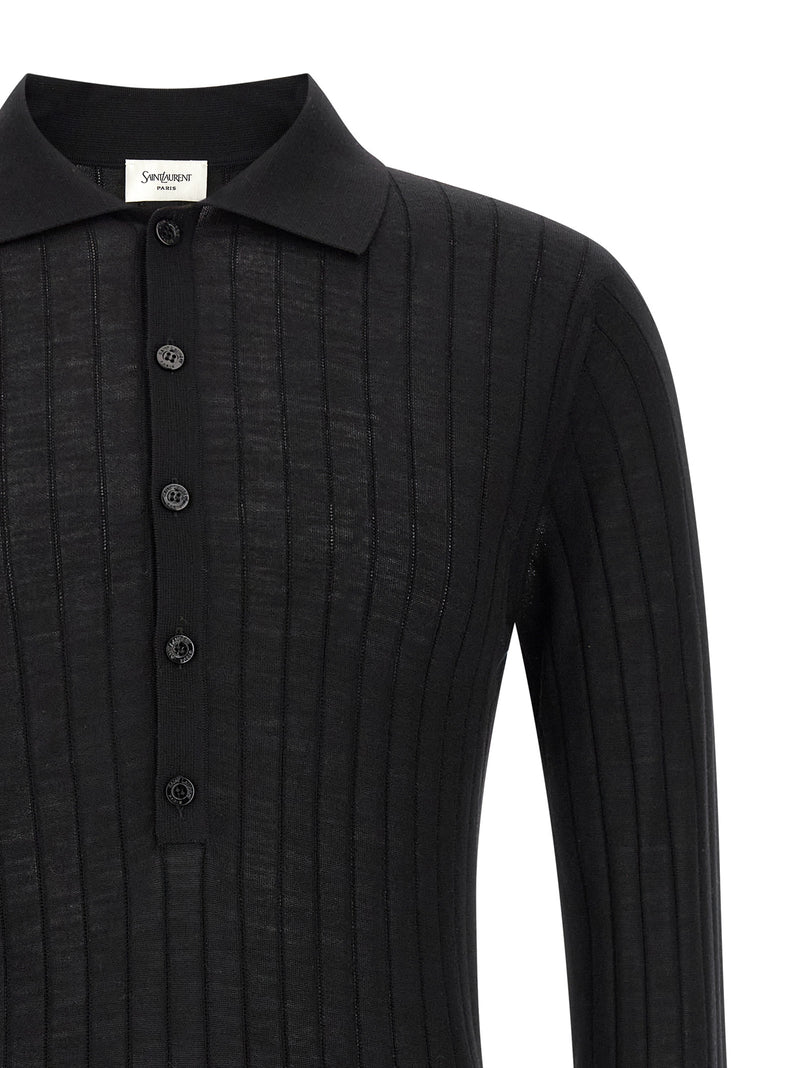 Saint Laurent Black Wool Polo Shirt - Avant-Garde Elegance