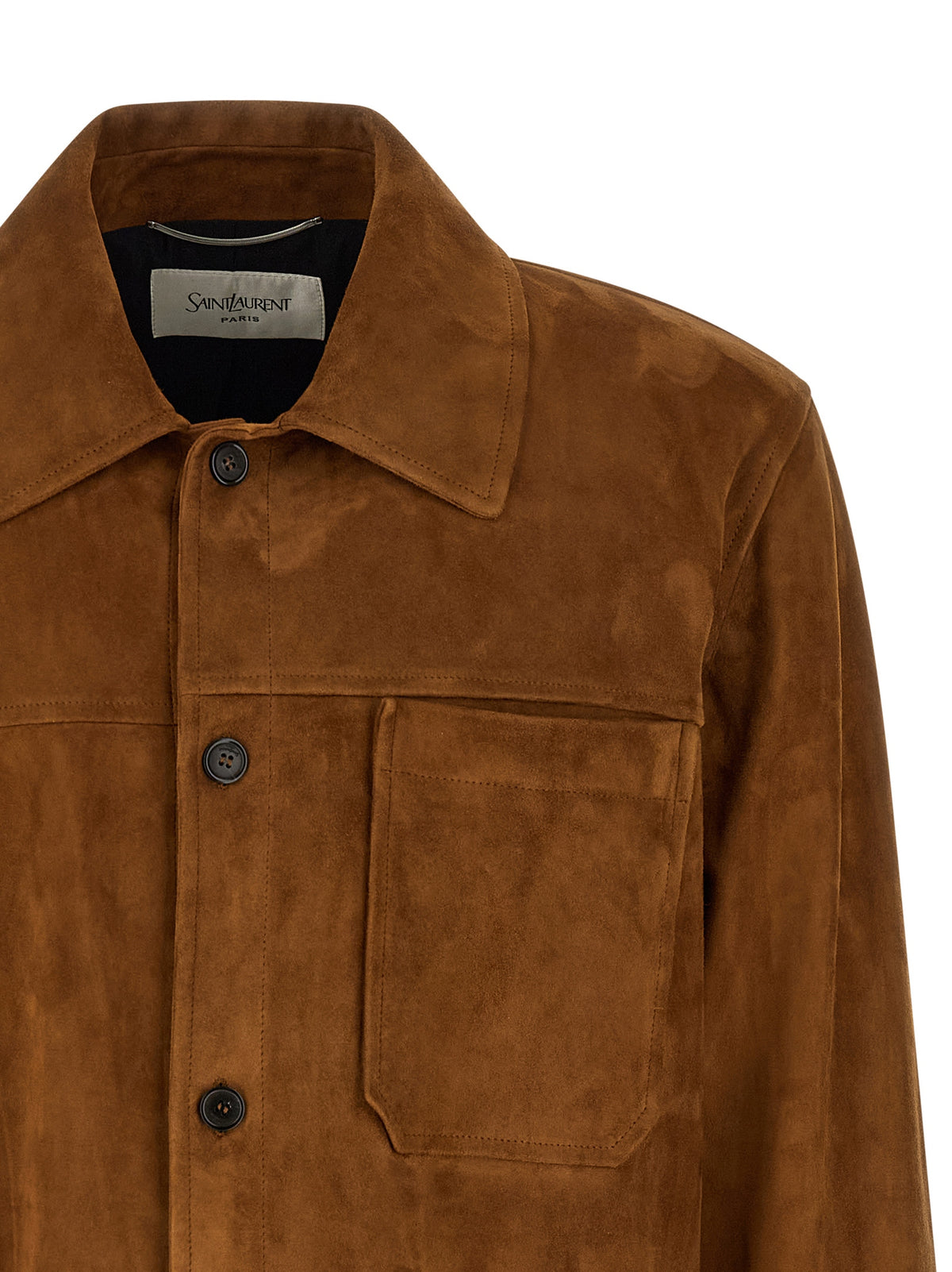 Blouson en cuir d'agneau marron Saint Laurent