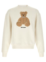Palm Angels White Cotton Sweatshirt with Bear Patch