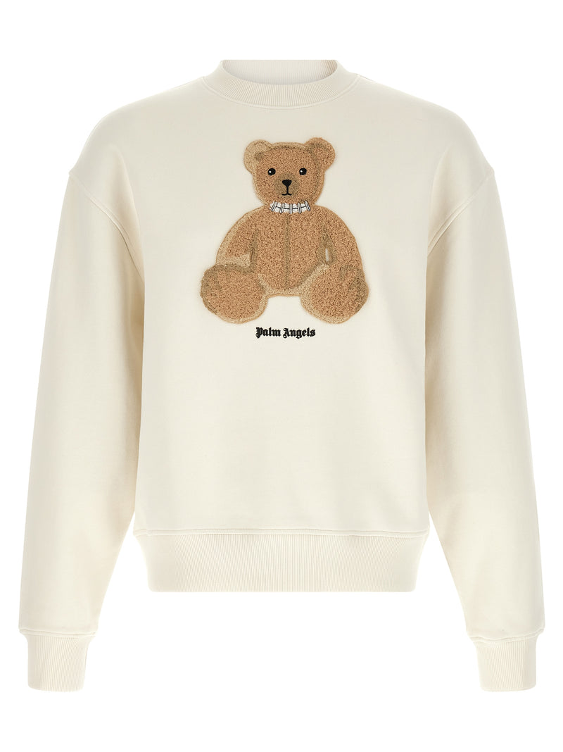 Palm Angels White Cotton Sweatshirt with Bear Patch