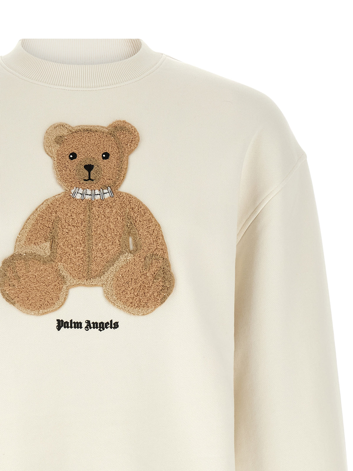 Palm Angels White Cotton Sweatshirt with Bear Patch