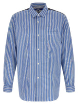 Junya Watanabe Blue Cotton Blouse with Bold Patchwork Design