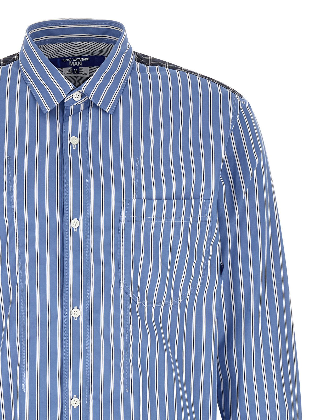 Junya Watanabe Blue Cotton Blouse with Bold Patchwork Design