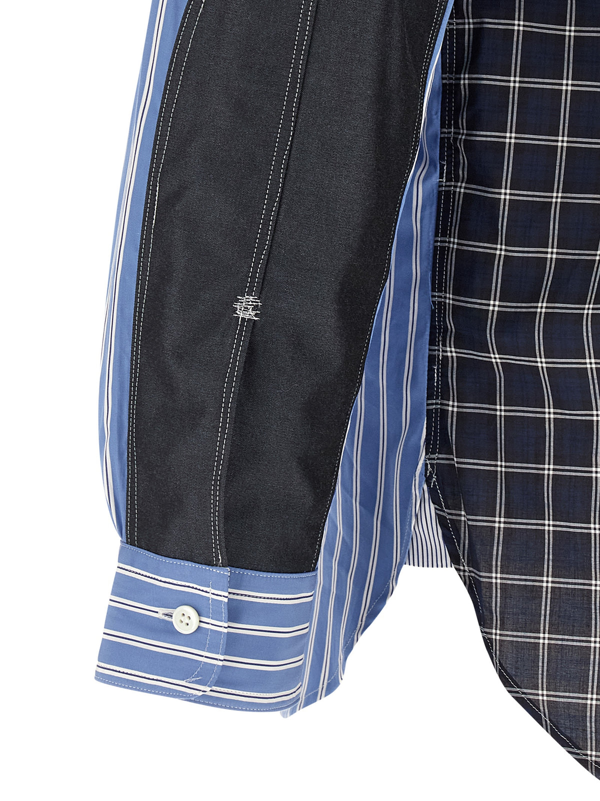 Junya Watanabe Blue Cotton Blouse with Bold Patchwork Design
