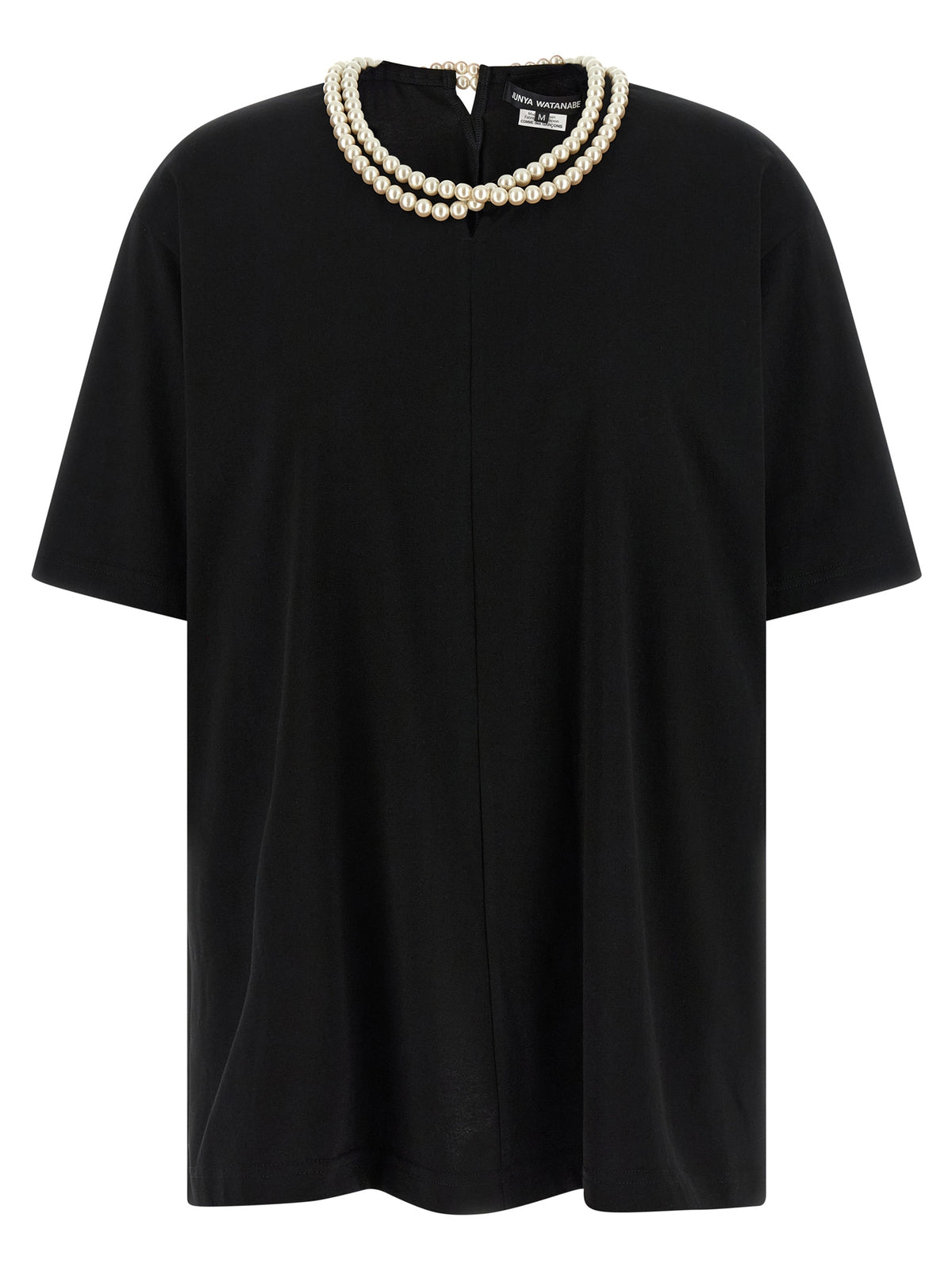 Junya Watanabe Black Cotton T-Shirt with Pearl Necklace