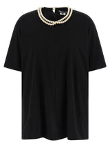 Junya Watanabe Black Cotton T-Shirt with Pearl Necklace