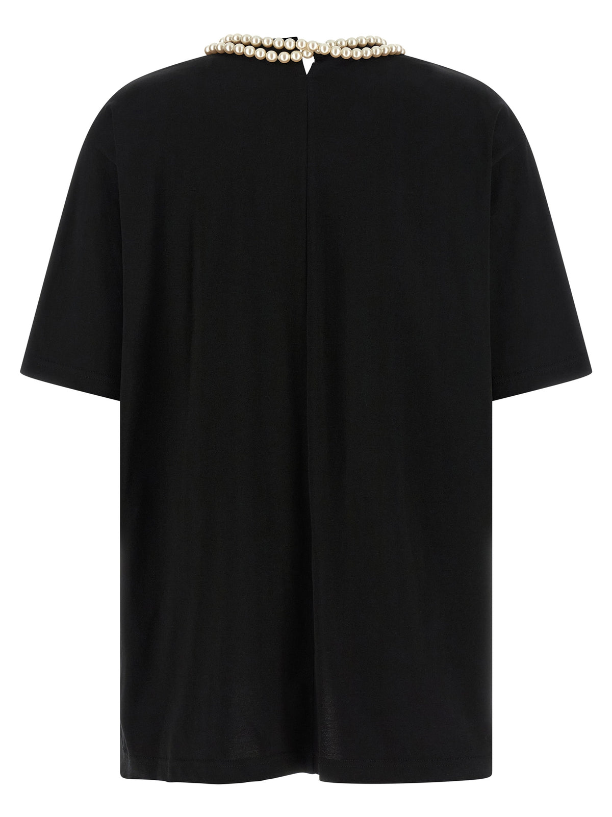 Junya Watanabe Black Cotton T-Shirt with Pearl Necklace