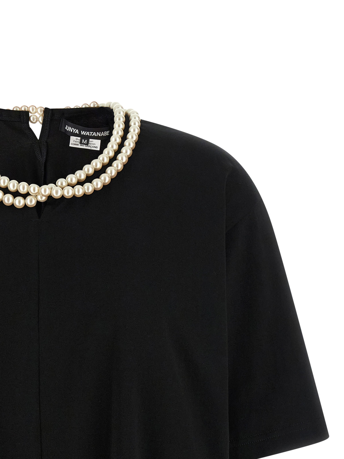 Junya Watanabe Black Cotton T-Shirt with Pearl Necklace