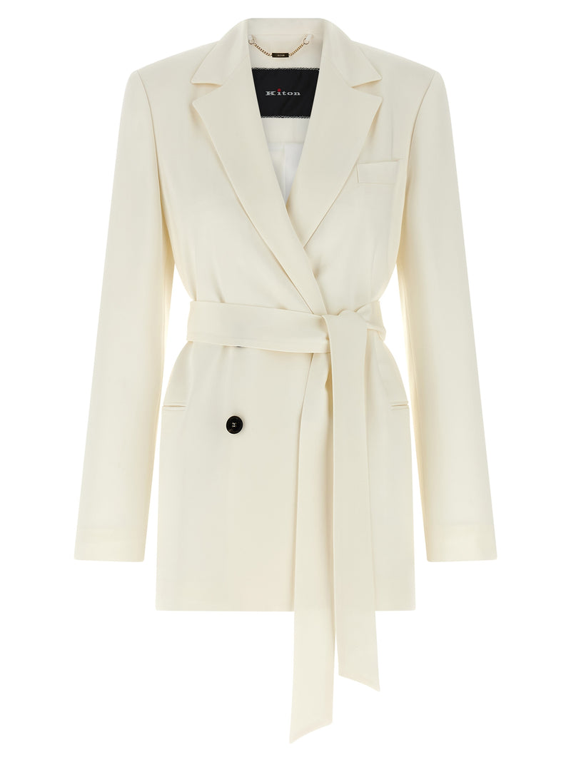 Kiton White Silk Blazer - Elegant Double-Breasted Design