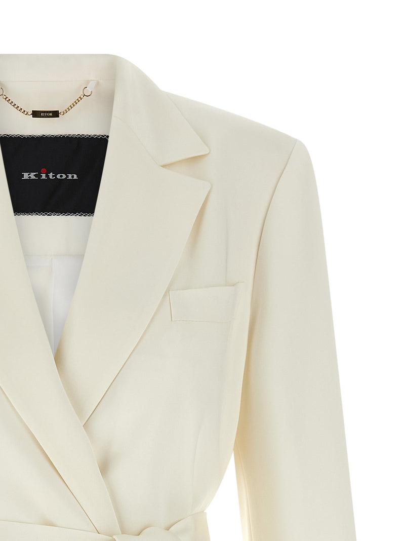 Kiton White Silk Blazer - Elegant Double-Breasted Design