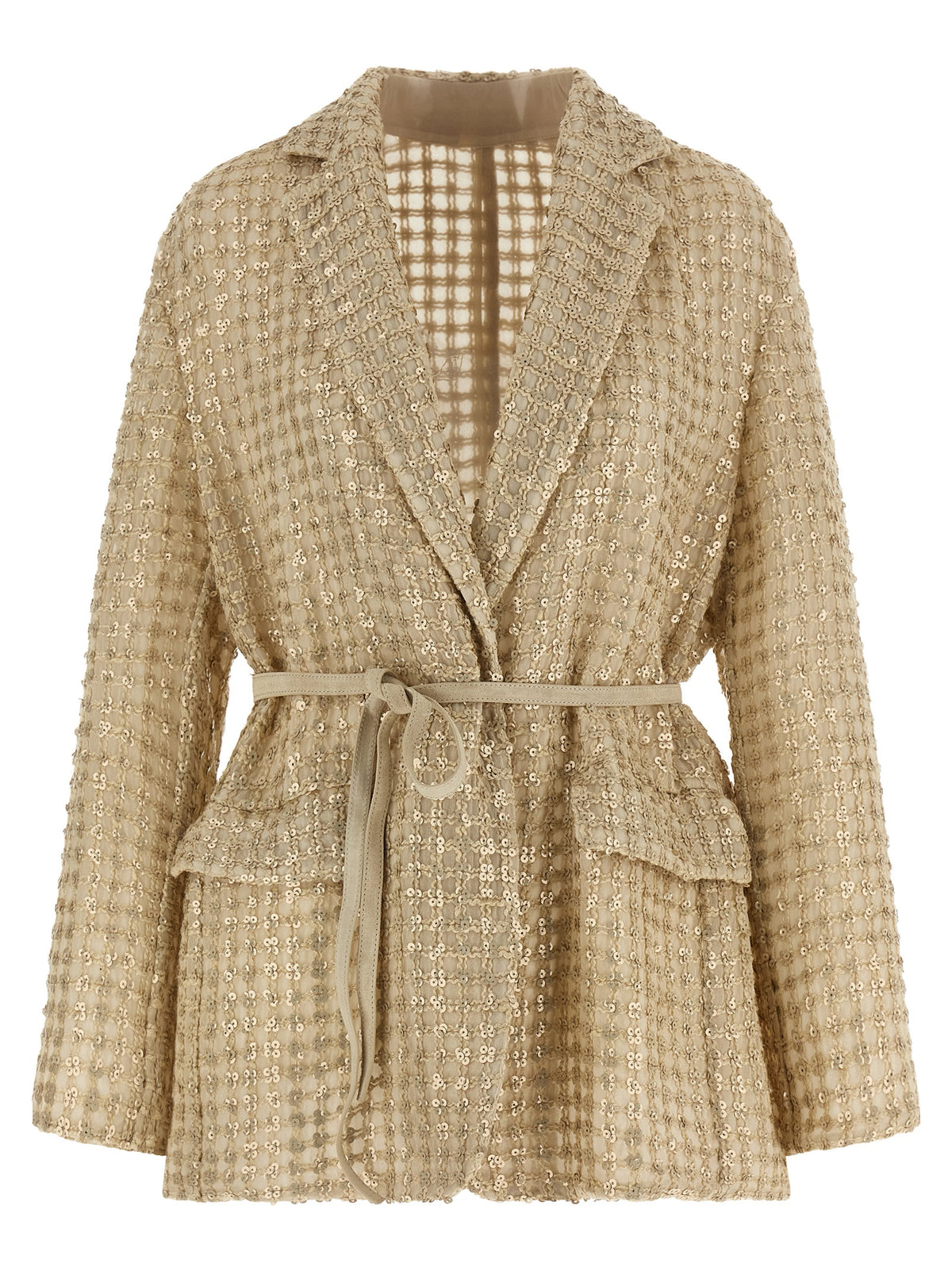 Brunello Cucinelli Beige Silk Blazer with Embroidery