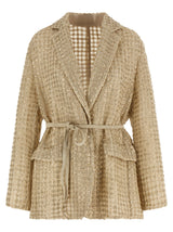 Brunello Cucinelli Beige Silk Blazer with Embroidery