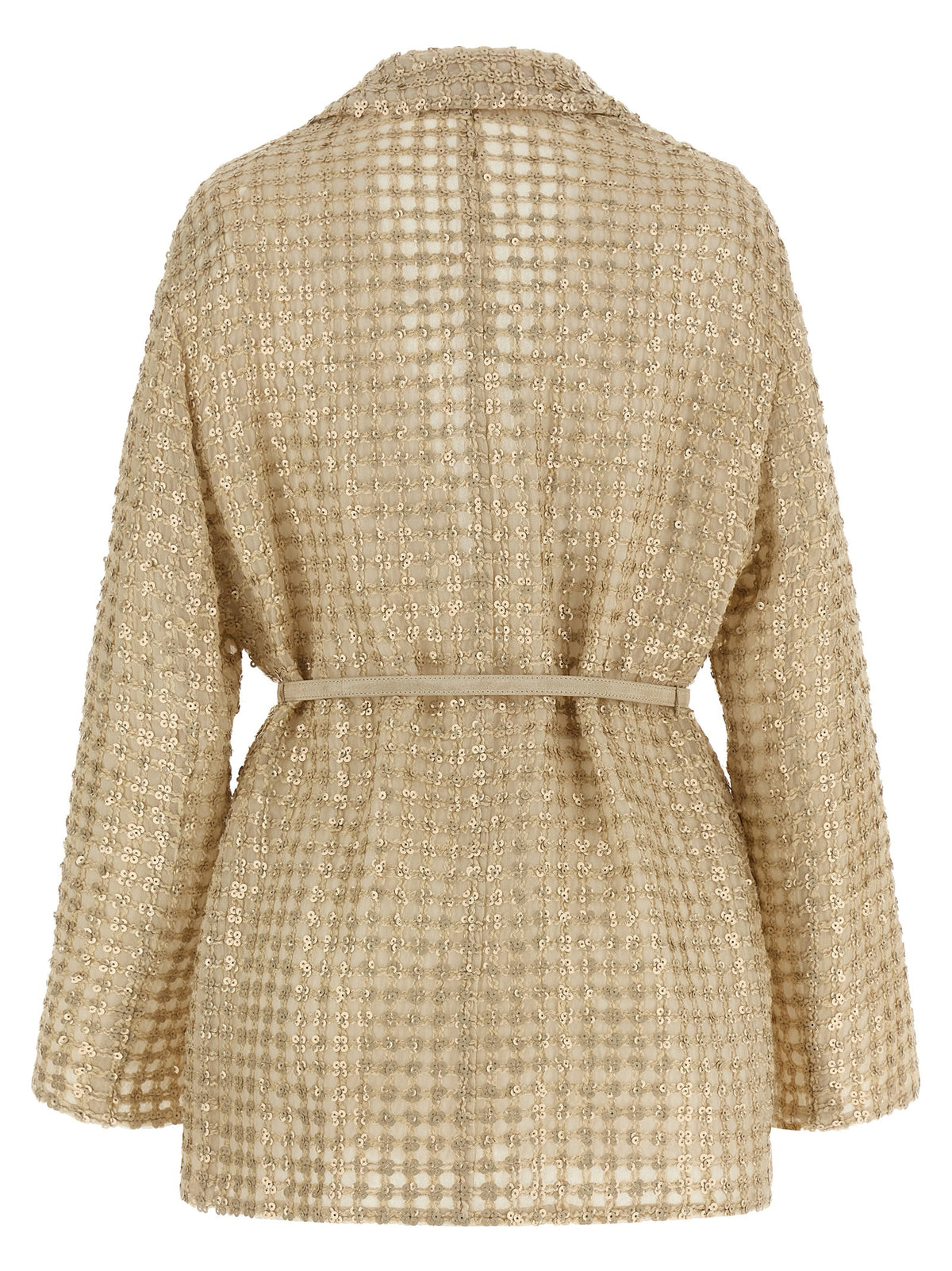 Brunello Cucinelli Beige Silk Blazer with Embroidery