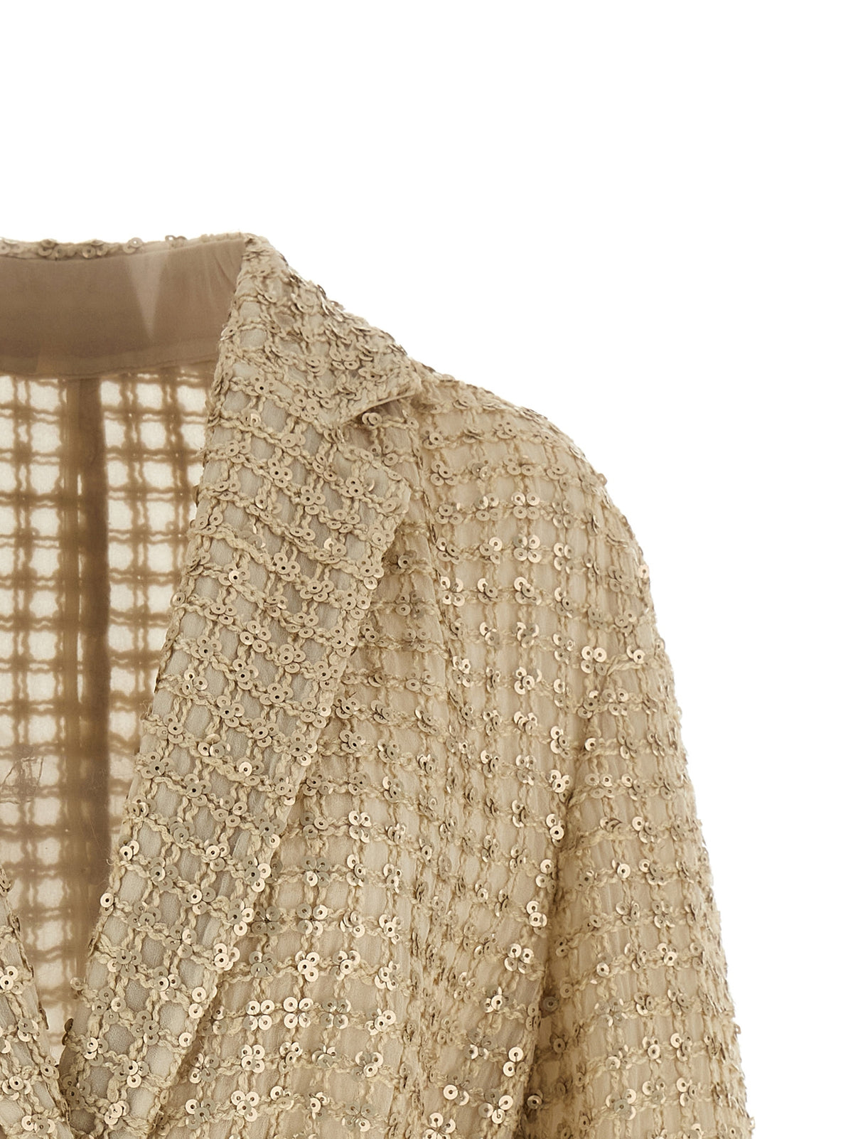Brunello Cucinelli Beige Silk Blazer with Embroidery