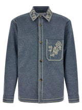 Isabel Marant Rudy Blue Cotton Blouse with Floral Embroidery