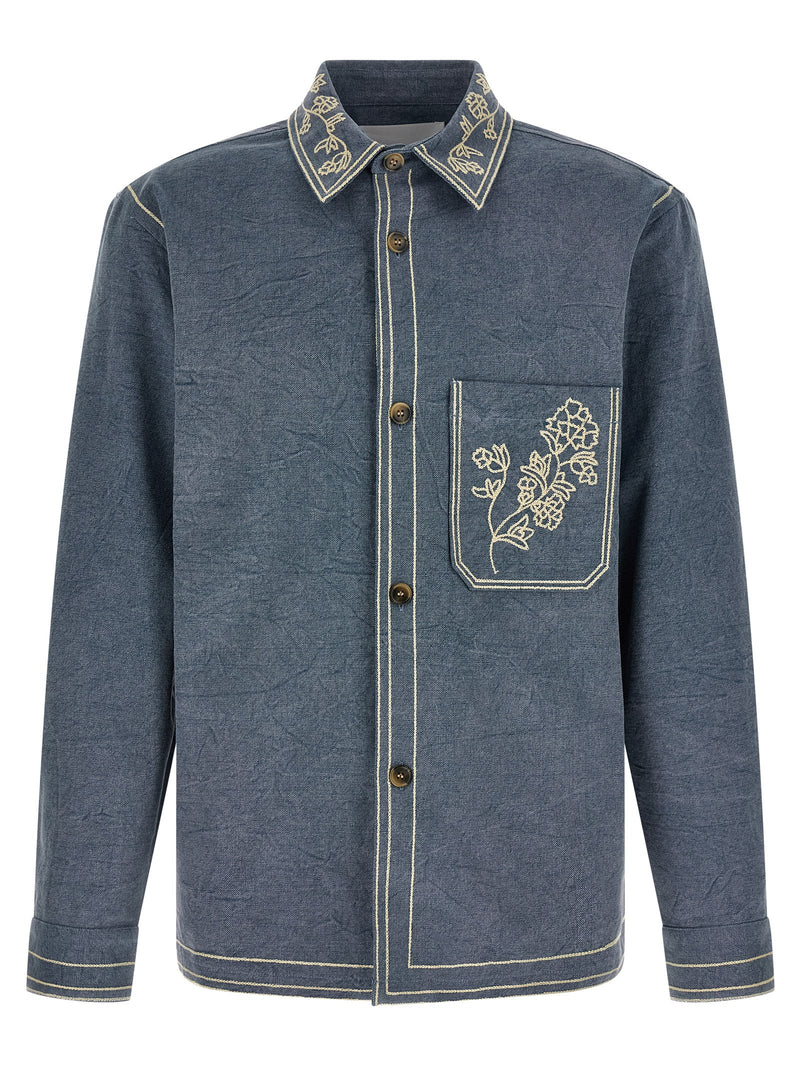 Isabel Marant Rudy Blue Cotton Blouse with Floral Embroidery