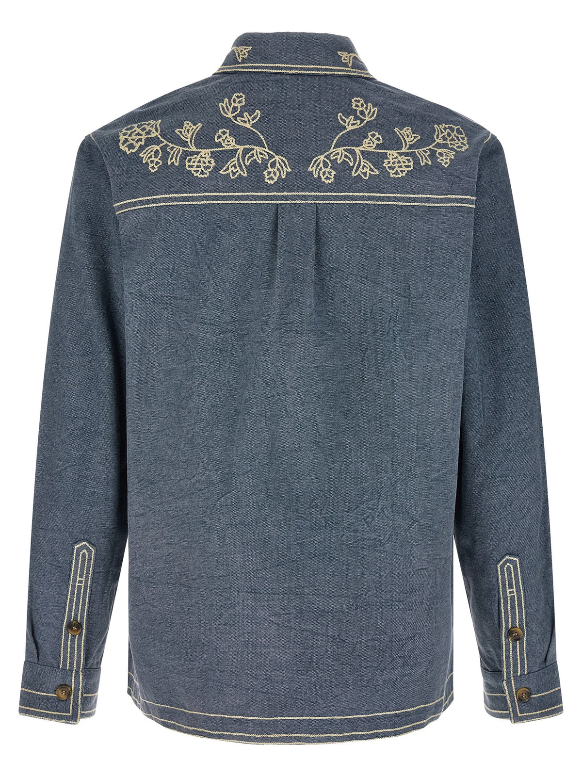 Isabel Marant Rudy Blue Cotton Blouse with Floral Embroidery