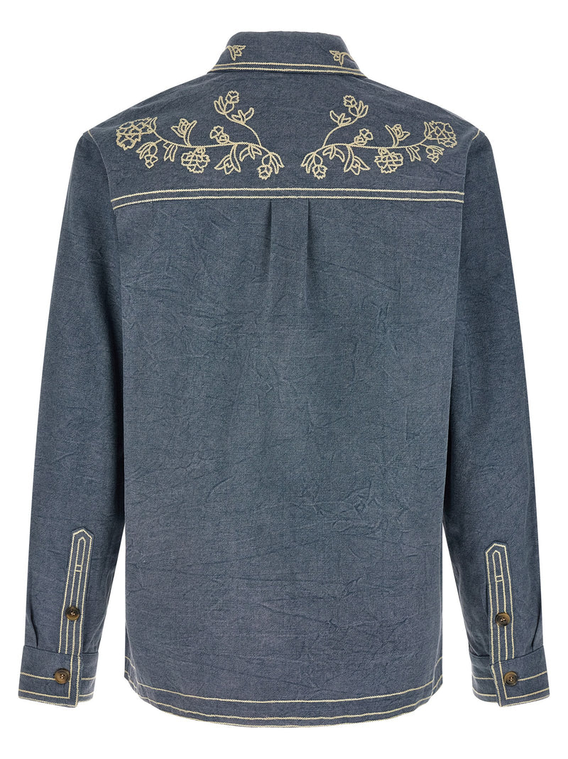 Isabel Marant Rudy Blue Cotton Blouse with Floral Embroidery