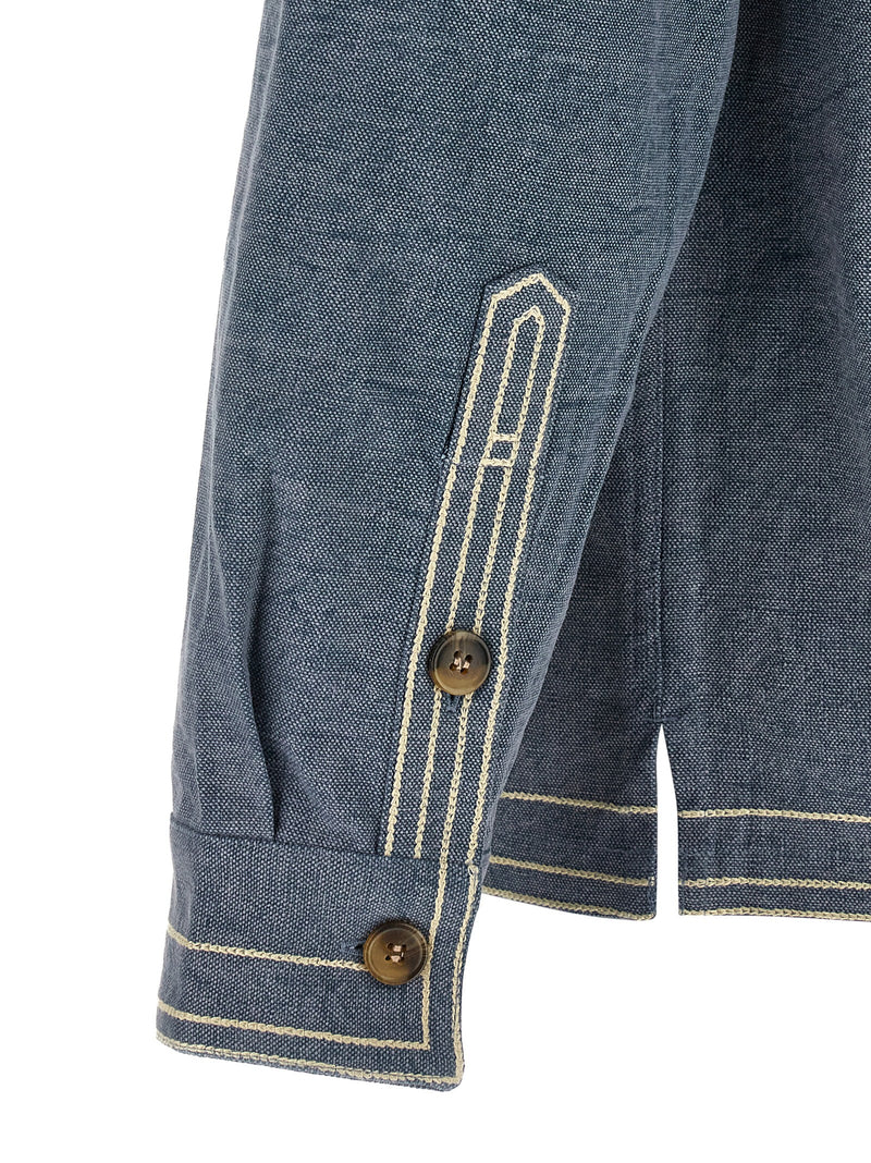 Isabel Marant Rudy Blue Cotton Blouse with Floral Embroidery