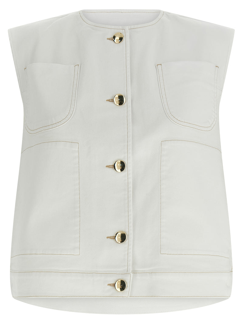Fabiana Filippi White Cotton Sleeveless Jacket
