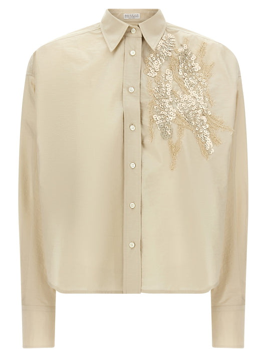 Chemisier en coton beige Brunello Cucinelli