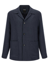 ZEGNA Alpe Blue Linen Full-Length Jacket