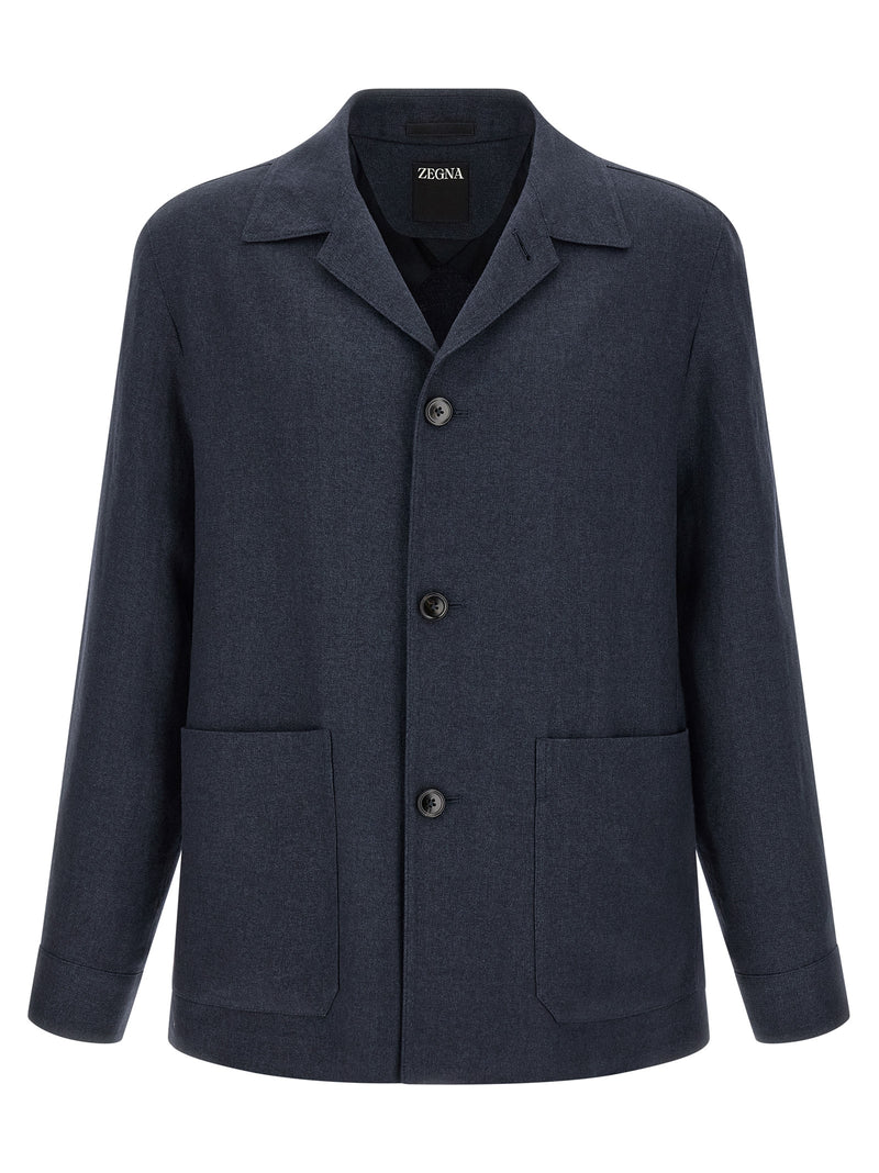 ZEGNA Alpe Blue Linen Full-Length Jacket
