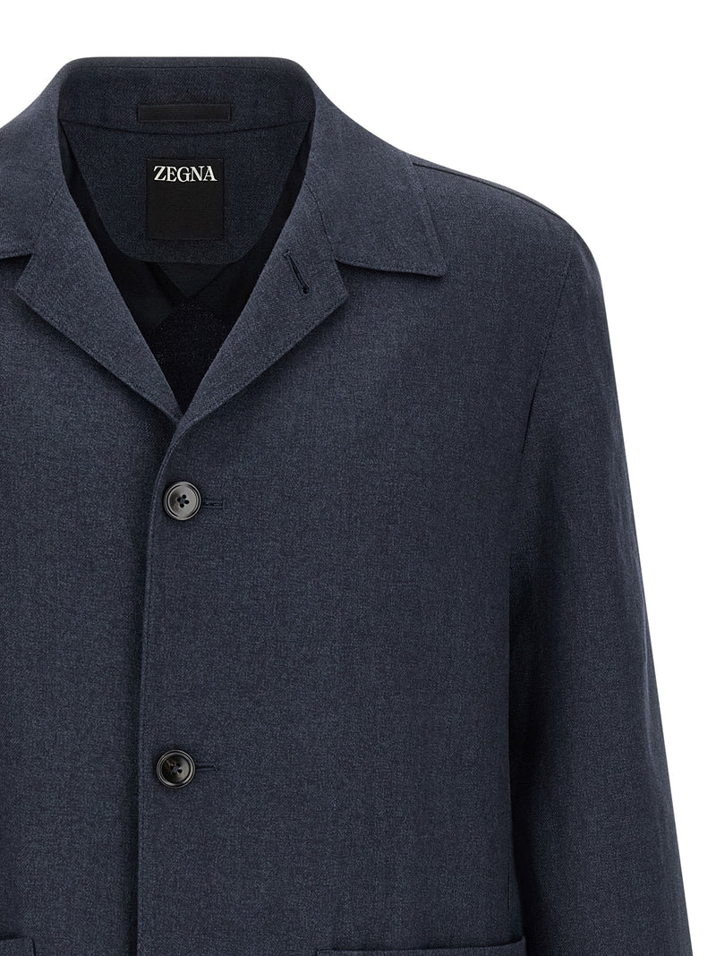 ZEGNA Alpe Blue Linen Full-Length Jacket