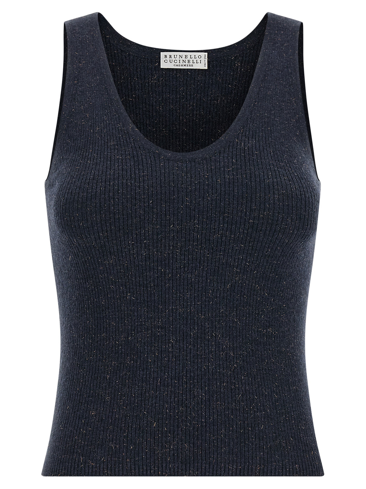T-shirt sans manches en cachemire bleu Brunello Cucinelli