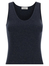 T-shirt sans manches en cachemire bleu Brunello Cucinelli