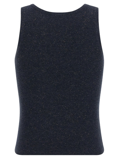 T-shirt sans manches en cachemire bleu Brunello Cucinelli