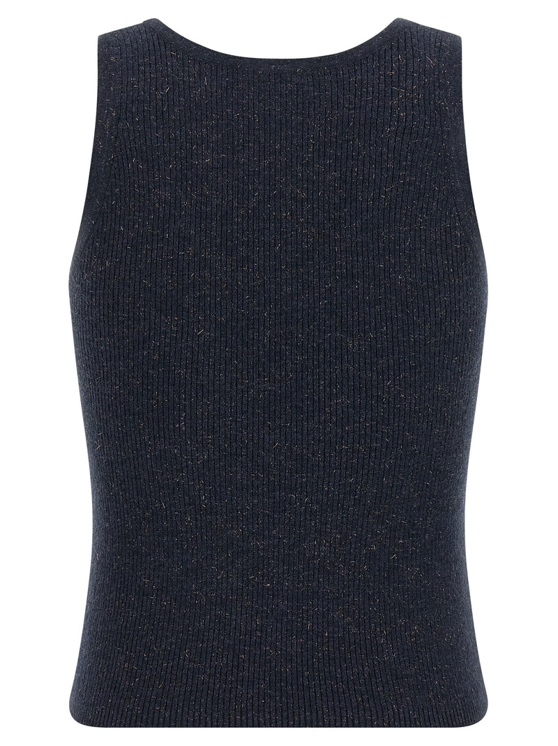 T-shirt sans manches en cachemire bleu Brunello Cucinelli