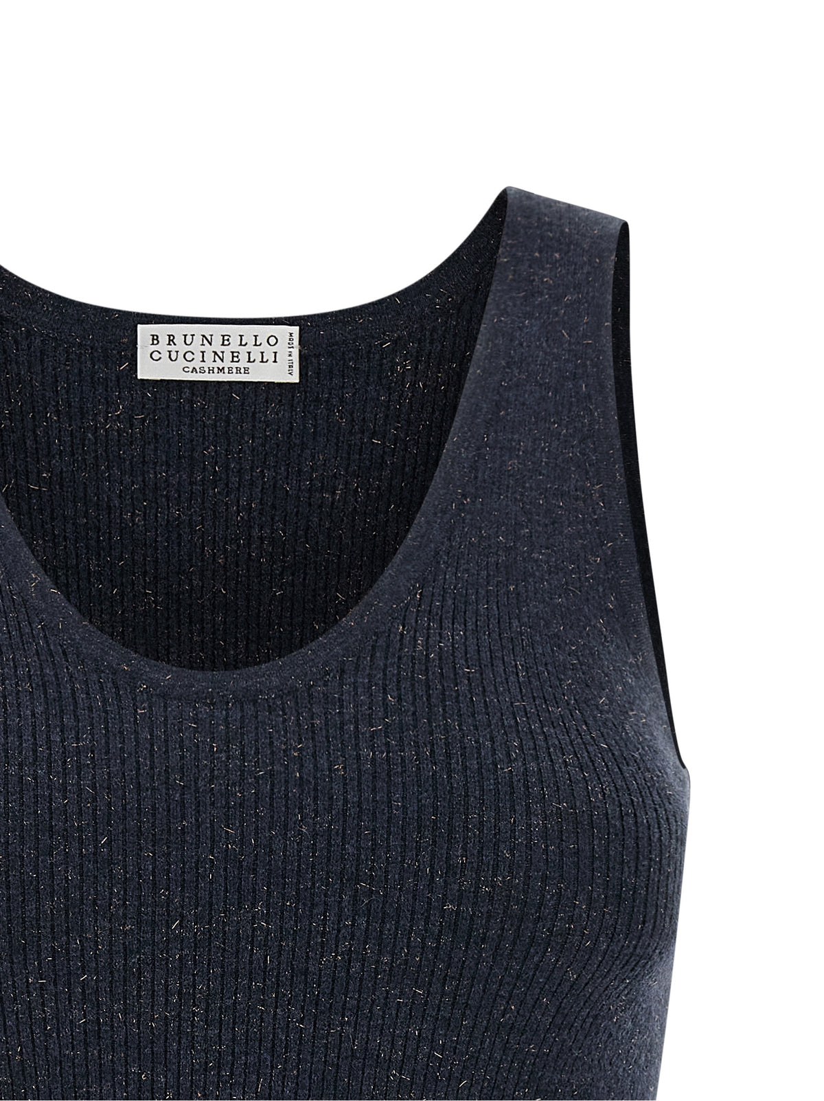 T-shirt sans manches en cachemire bleu Brunello Cucinelli