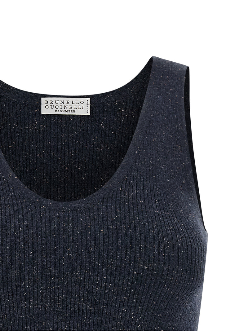 T-shirt sans manches en cachemire bleu Brunello Cucinelli
