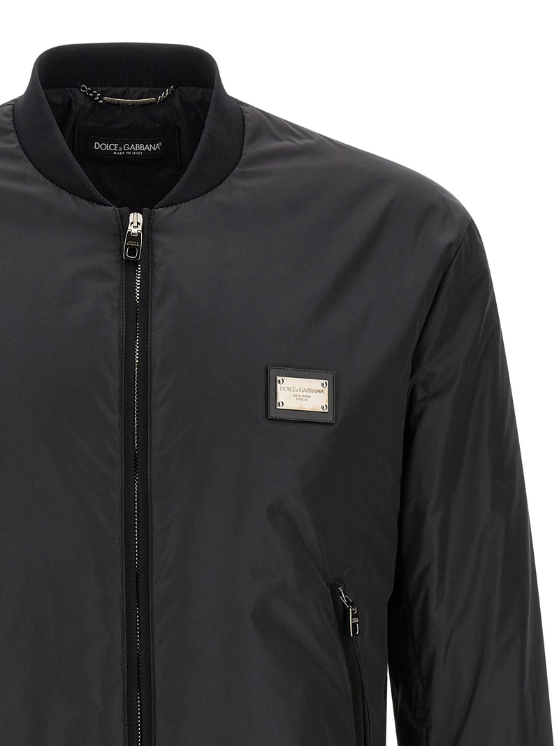 Dolce & Gabbana Black Polyamide Bomber Jacket for Men
