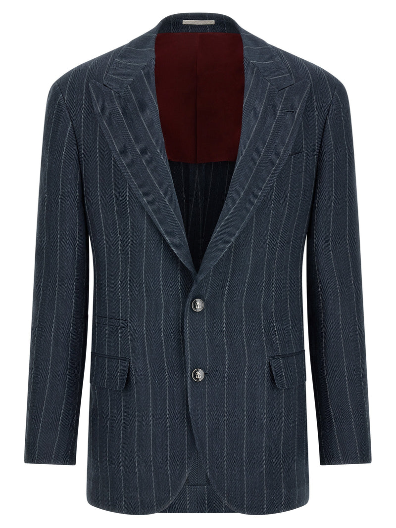 Brunello Cucinelli Blazer en chanvre bleu