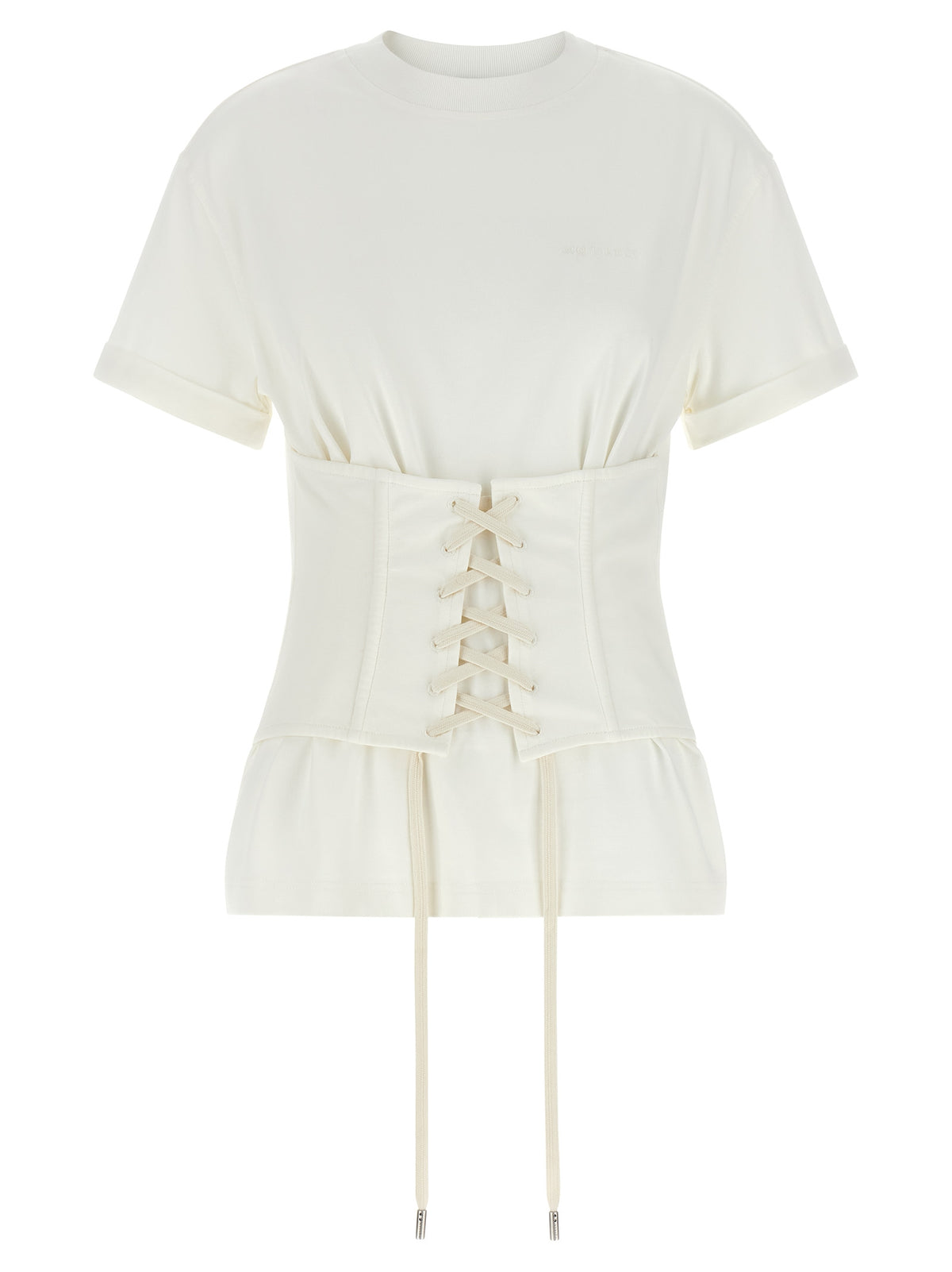 Alexander McQueen White Cotton T-Shirt with Corset Detail