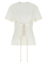 Alexander McQueen White Cotton T-Shirt with Corset Detail