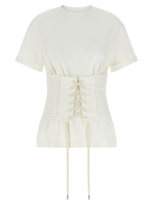 Alexander McQueen White Cotton T-Shirt with Corset Detail
