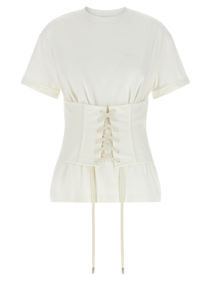 Alexander McQueen White Cotton T-Shirt with Corset Detail
